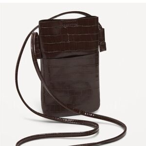 Faux Leather Dark Brown Cellphone crossbody bag